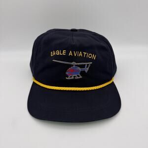 Vintage Eagle Aviation Hat Cap Strap Back Navy Rope Helicopter Logo 90s Dun Mor